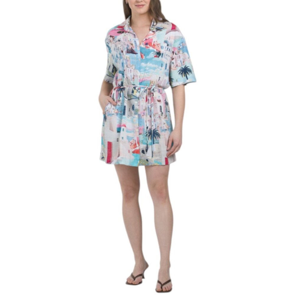 WHITE CLOSET Linen Blend Short Sleeve Mini Dress - Picture 6 of 8